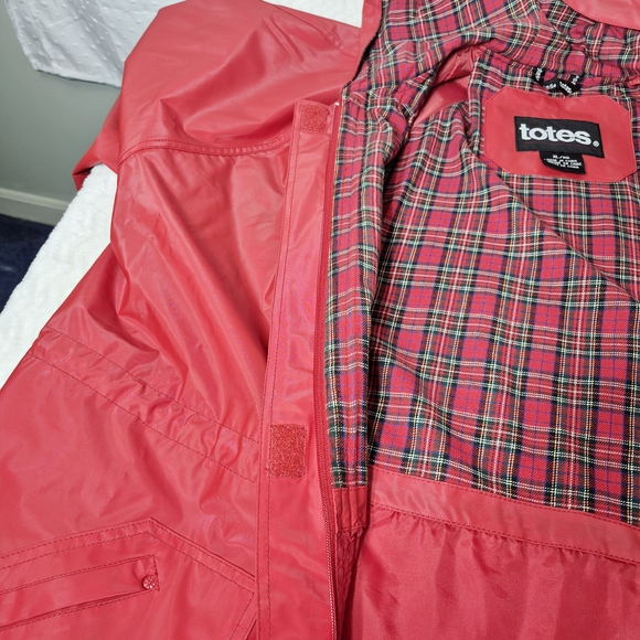 TOTES Isotoner Brick Red Hooded Rain Jacket Water Proof Size XL Vintage 90's - Picture 8 of 11